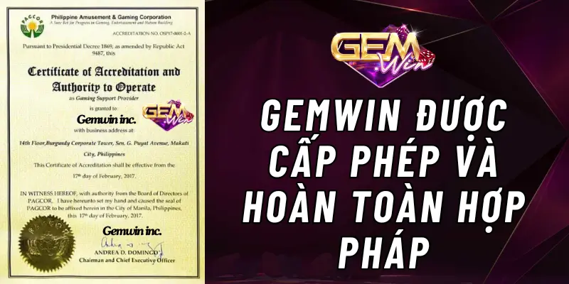 Giấy phép hoạt động của Gem win